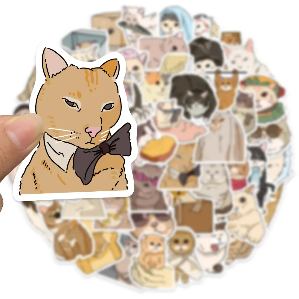 50 pezzi adesivi decorativi simpatico e divertente gatto re adesivi per album fatti a mano con tazza d'acqua per notebook, bagagli fai da te