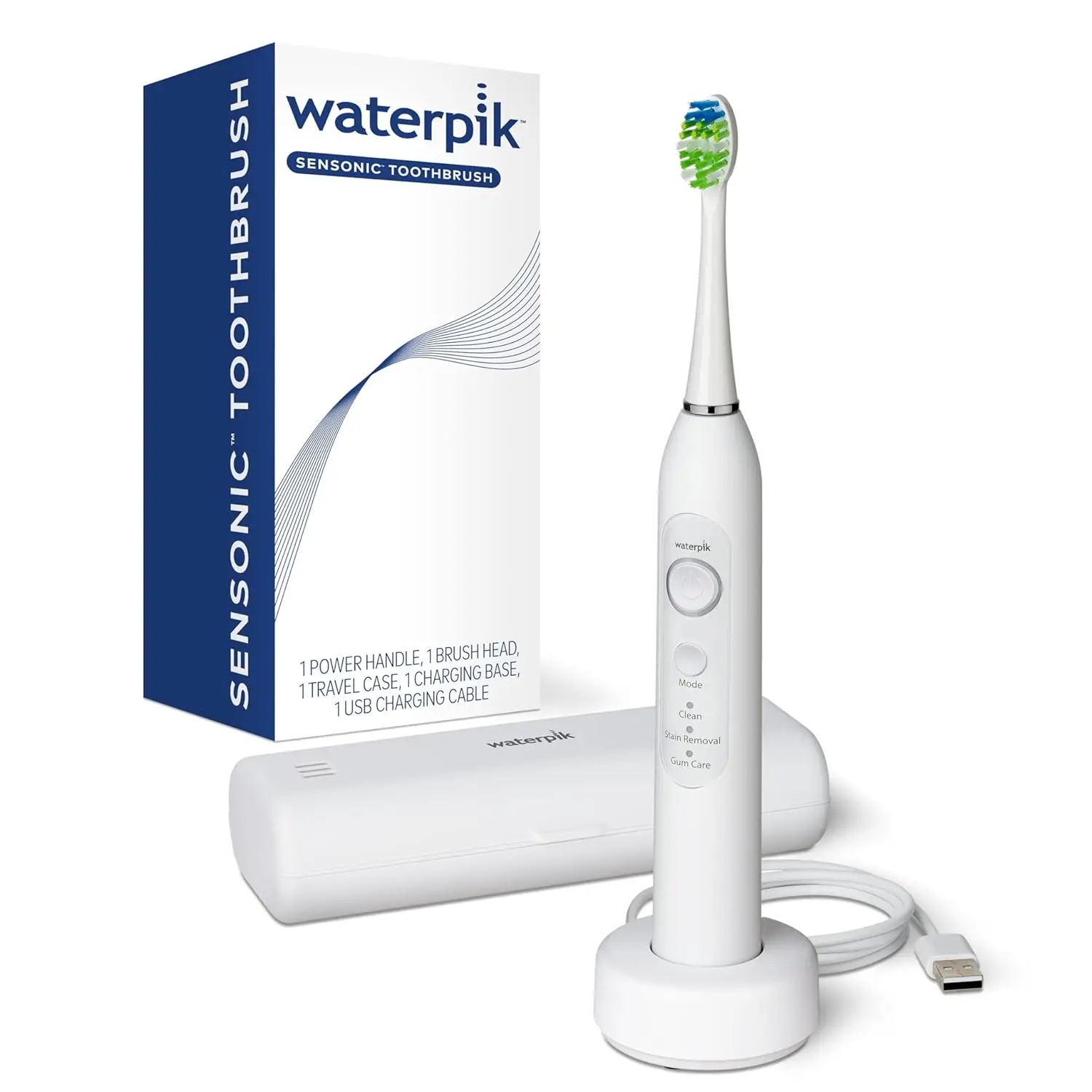 

Электрическая зубная щетка Waterpik Sensonic, аккумуляторная зубная щетка для взрослых с 3 режимами, дорожный футляр, зарядное устройство USB, белый STW-03W020