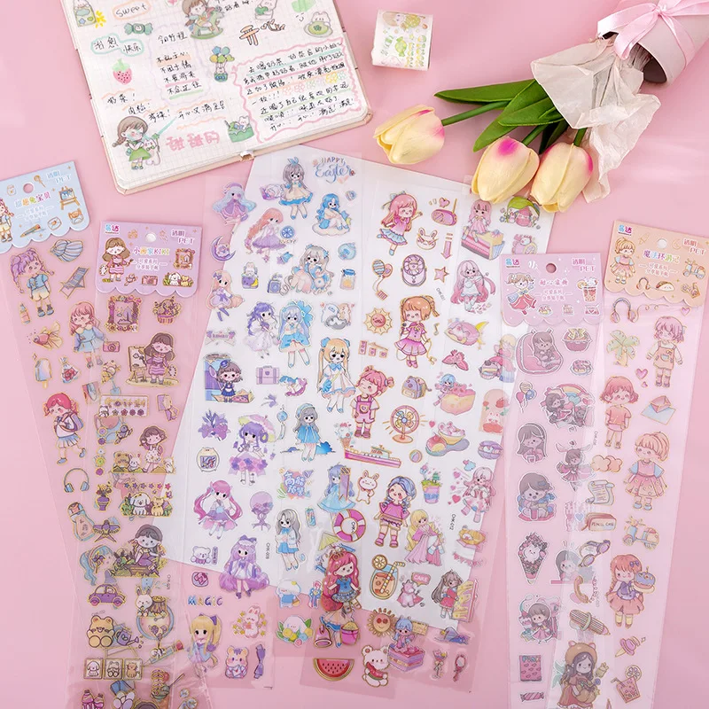 41 Sheets Creative Hand Account DIY Decor Collage Material Plain Sheet Stickers PET Waterproof Cartoon Sticker Decorative