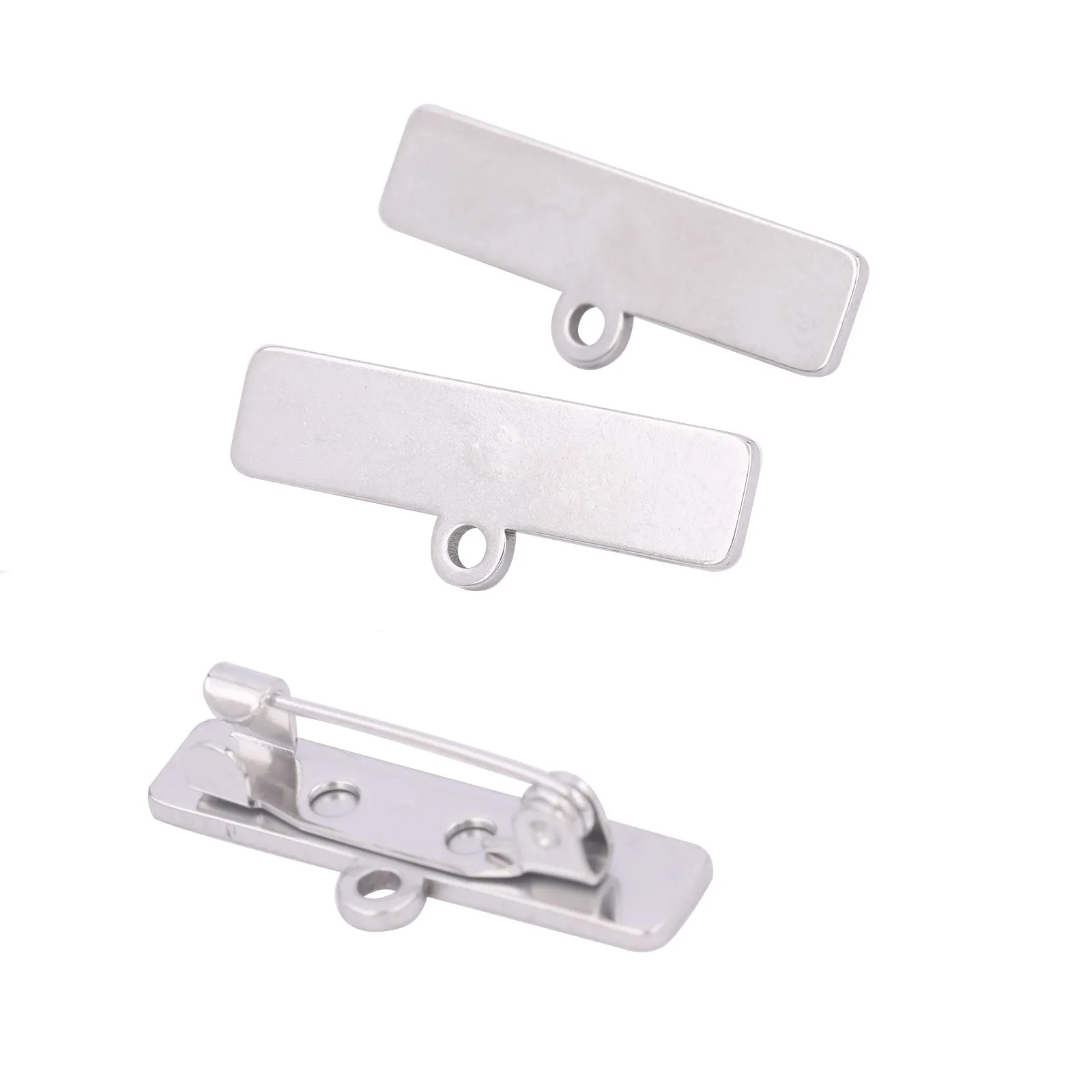 

10pcs Stainless Steel 6x25mm Rectangle Pad Brooch Base Pin Backs With Loop Diy Broches Bezel Blanks For Jewelry Making