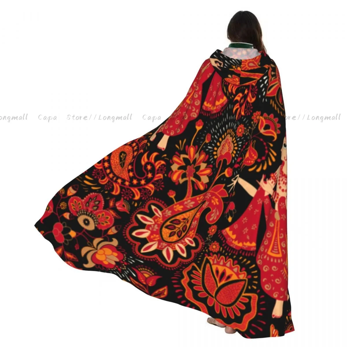 

Indian Style Flowers And Indian Dancers Colorful Cloak Hooded Cosplay Costume Halloween Adult Long Party Cape