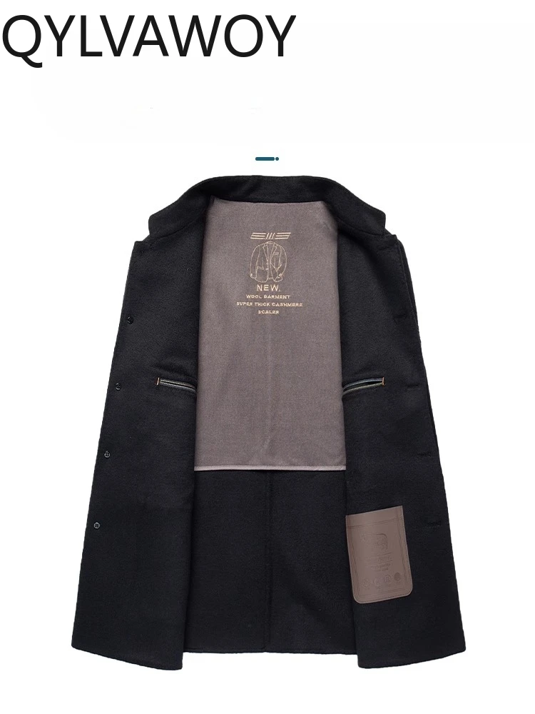 QYLVAWOY 70% Wool Stand-Up Collar Woolen Coat Mid-Length Autumn Middle-Aged Elderly Lapel Woolen Chinese-Style Outerwear LJ2594