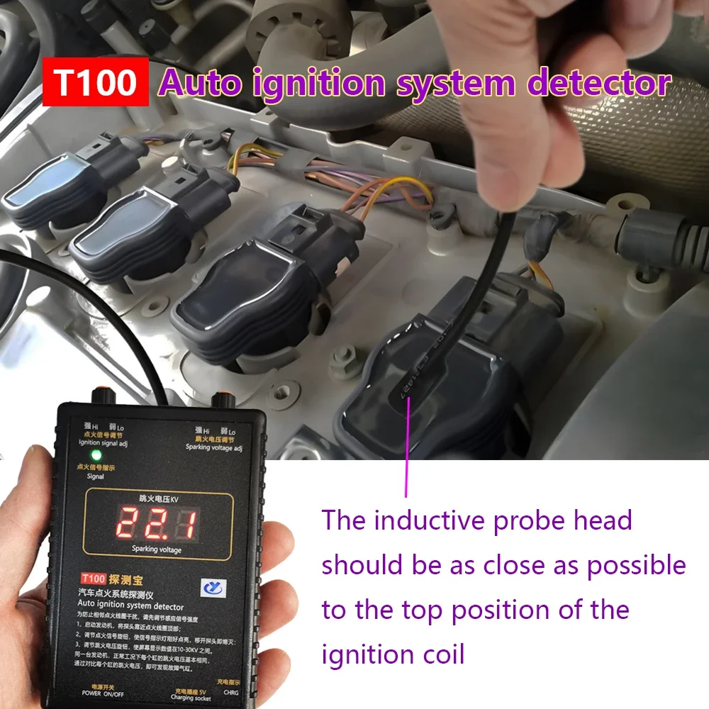 Detektor automatycznego układu zapłonowego T100 dla układu zapłonowego 12 V 24 V do testowania sygnału zapłonu i napięcia iskry