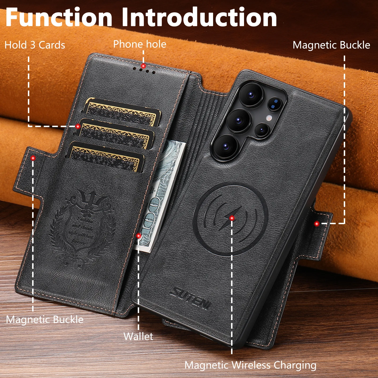 Magnetic Wireless Charge Case for Samsung Galaxy S22 S23 S24 S25 S26 Ultra Shockproof Leather Wallet Card Slots Flip Cover