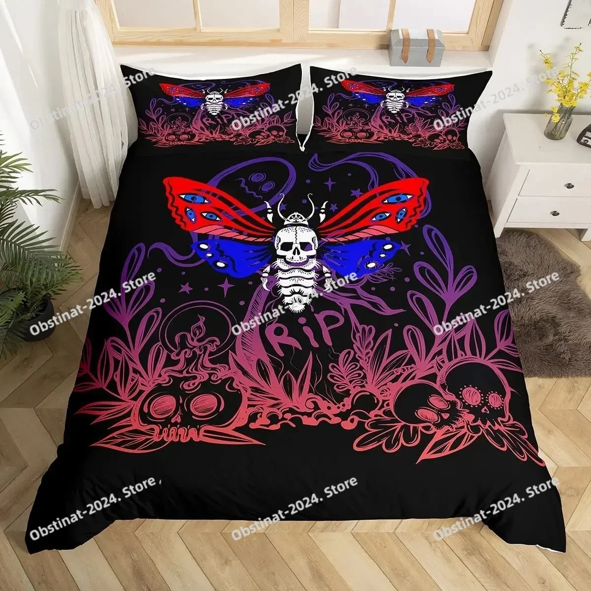 Death Moth Duvet Cover Set Galaxy Sun and Moon Bedding Set Printed With Pillowcase Bed Soft Single Double Queen Super King Size
