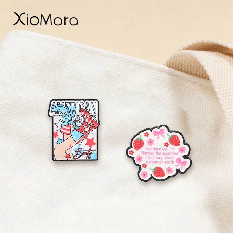 Retro Star Stripe Boots Cartoon Enamel Pins Cute Strawberry Brooch Fashion Lapel Badge Backpack Clothes Jewelry Gift for Frien