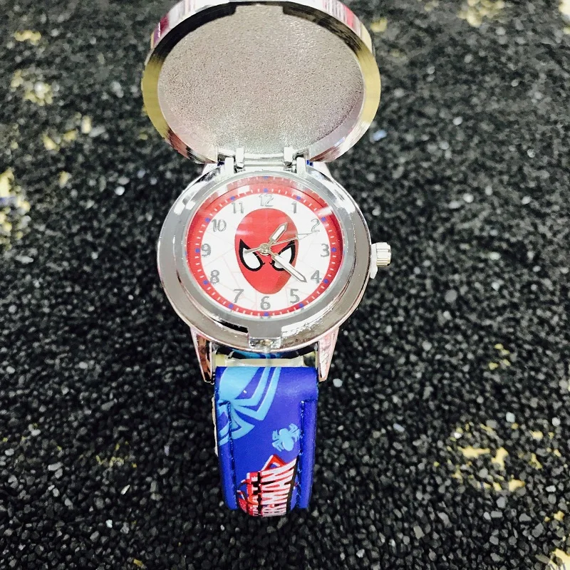 Jam tangan anak laki-laki, Marvel Spider Man The Avengers Captain America Iron kartun Flip anak-anak Disney Quartz, jam tangan anak muda, pelajar, remaja