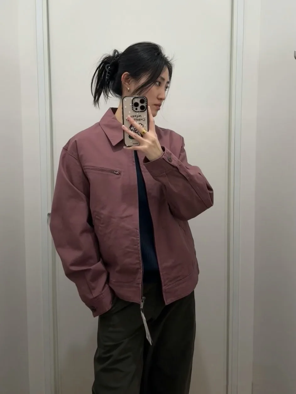 캐주얼 지퍼 데님 재킷 디트로이트 스타일 남녀공용 루즈핏 롱 슬리브 칼라 코트 코튼 뉴트럴 G