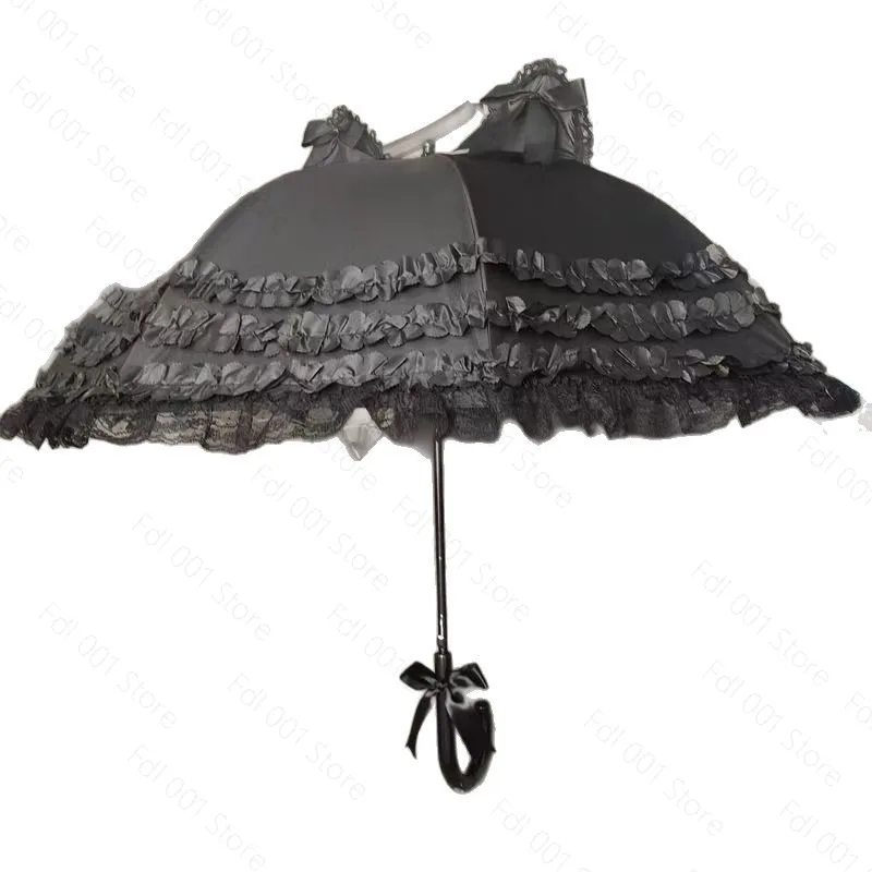 New Black Lace Lolita Style Sun Umbrella Princess Parasol for Women Portable Folding UV Protection Rain Umbrella