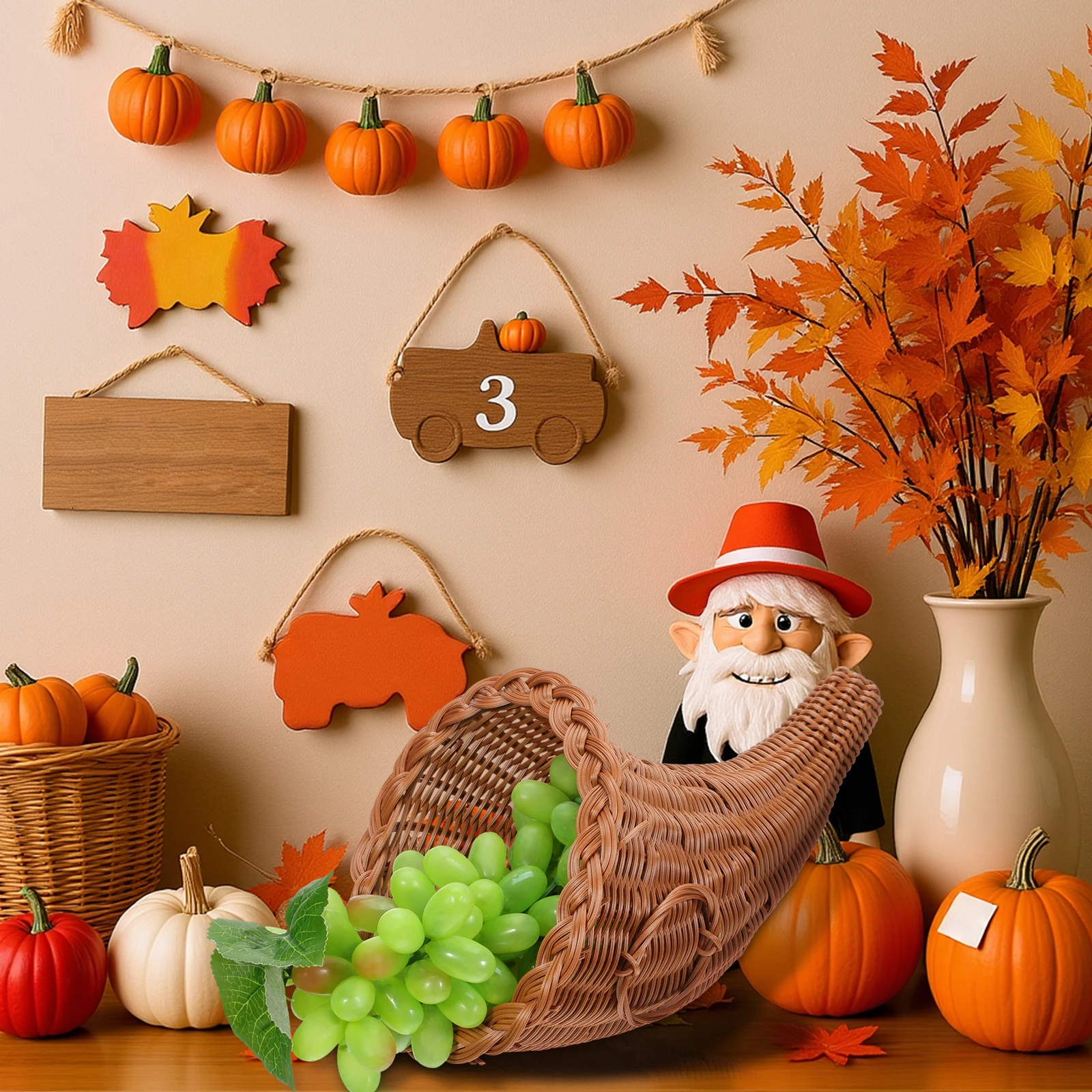 

Small Cornucopia Basket Lightweight Woven Bread Fruit Snack Basket Desktop Storage Table Centerpiece Food Holder