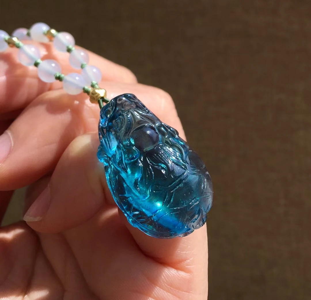 Natural Blue Aquamarine Pendant Dark Aquamarine Brazil 33*22*12mm Turtle Dragon Women Fashion Jewelry AAAAAA