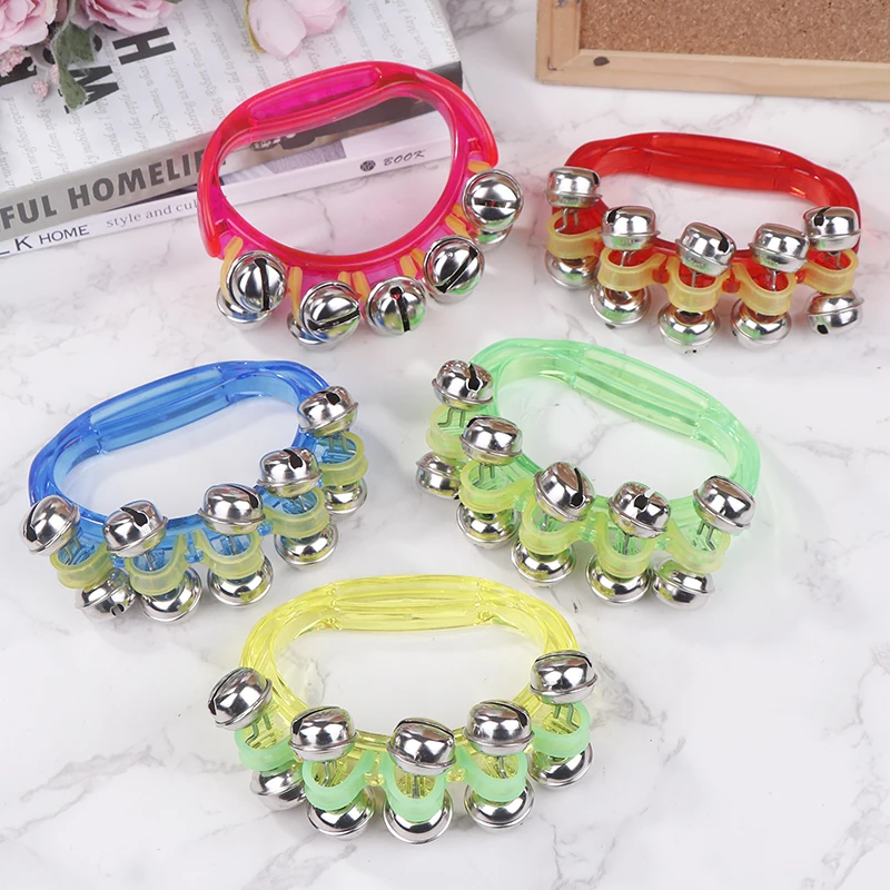 5 colori doppia fila di metallo jingles tenuto in mano percussioni mezza luna tamburelli strumento musicale per la scuola materna campana a mano giocattolo