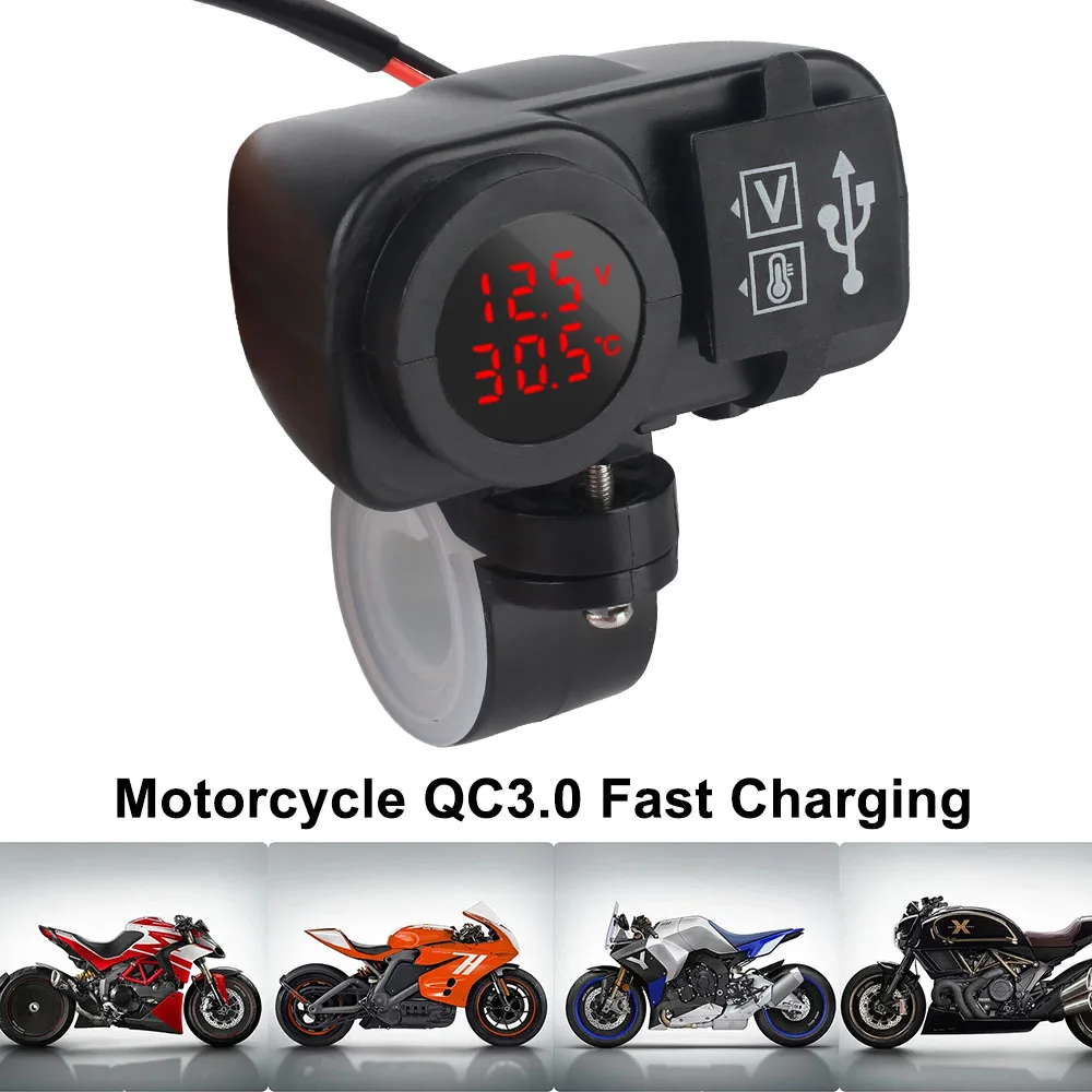 Accessories Voltmeter Thermometer Charger Plug USB Type-C Fast Charging Digital Display Motorcycle QC3.0 PD Charger Socket