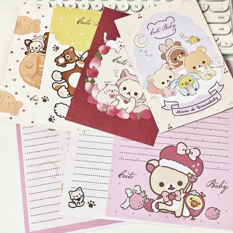 Rilakkuma Cute Cartoon Envelop and Notepaper Set Boys Girls Birthday Party Wish Envelopes Cartoon Anime Pattern Letterhead Gifts