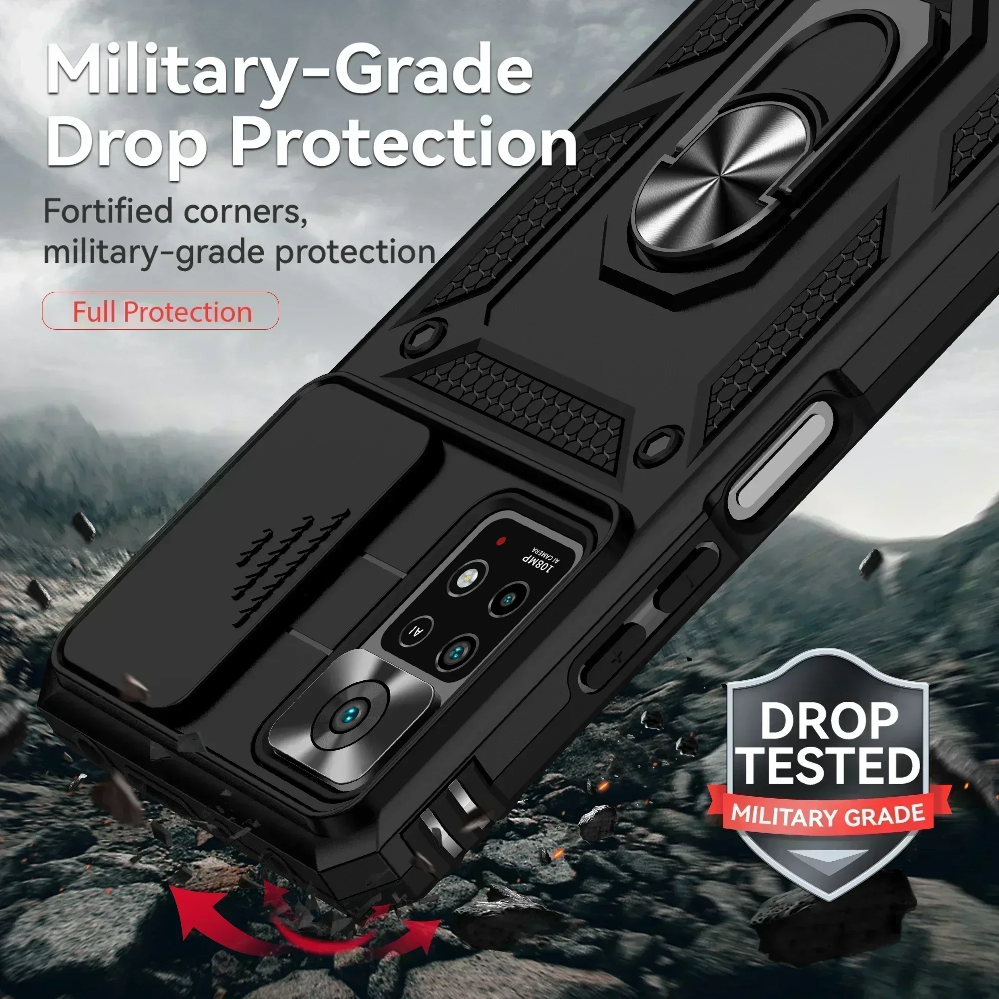 Ring Stand Cover For Redmi Note 11 Pro Plus Armor Anti-fall Camera Protection Phone Case For Redmi Note 11s Note11 Pro+ 5G Funda