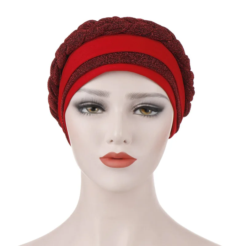 Bright Wire Braided Turban Women Islamic Inner Hijab Caps Muslim Headscarf Chemo Hat Headwrap Beanies Hair Accessories