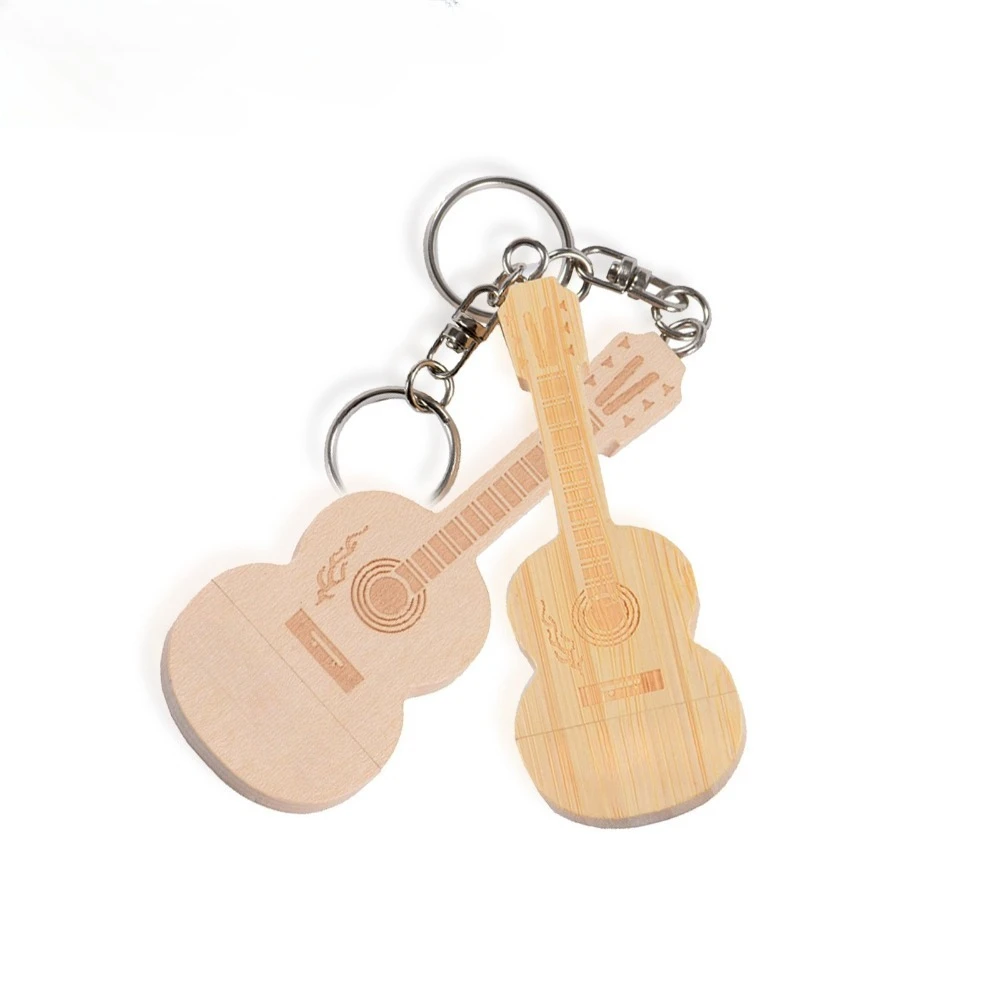 Wooden Guitar USB Flash Drive 64GB Free Key Chain Pen Drive 32GB Creative Gifts Memory Stick Flash Disk Pendrive Storage Device