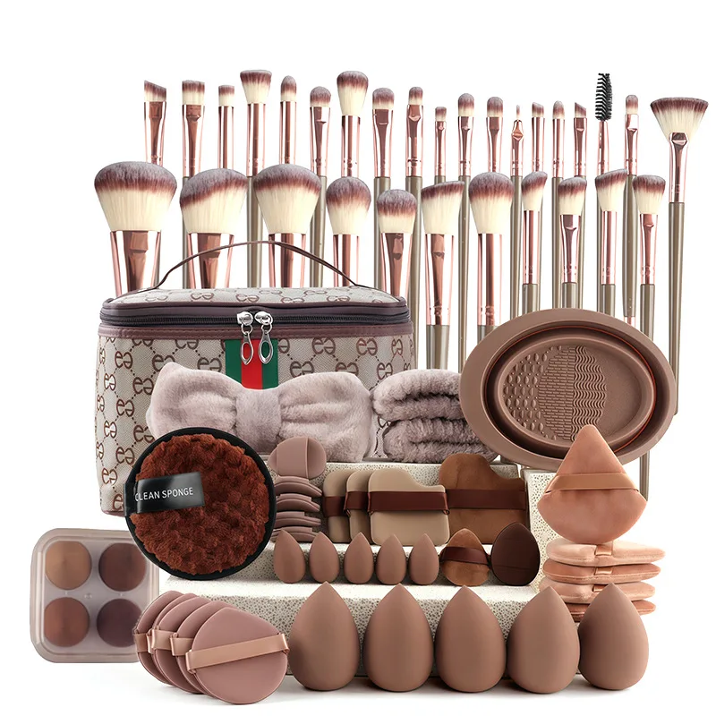 Elegant Pouch with 67-75 Pcs Premium Makeup Brush Set Professional Sponges Foundation Blending Tools Gift Set for Girls