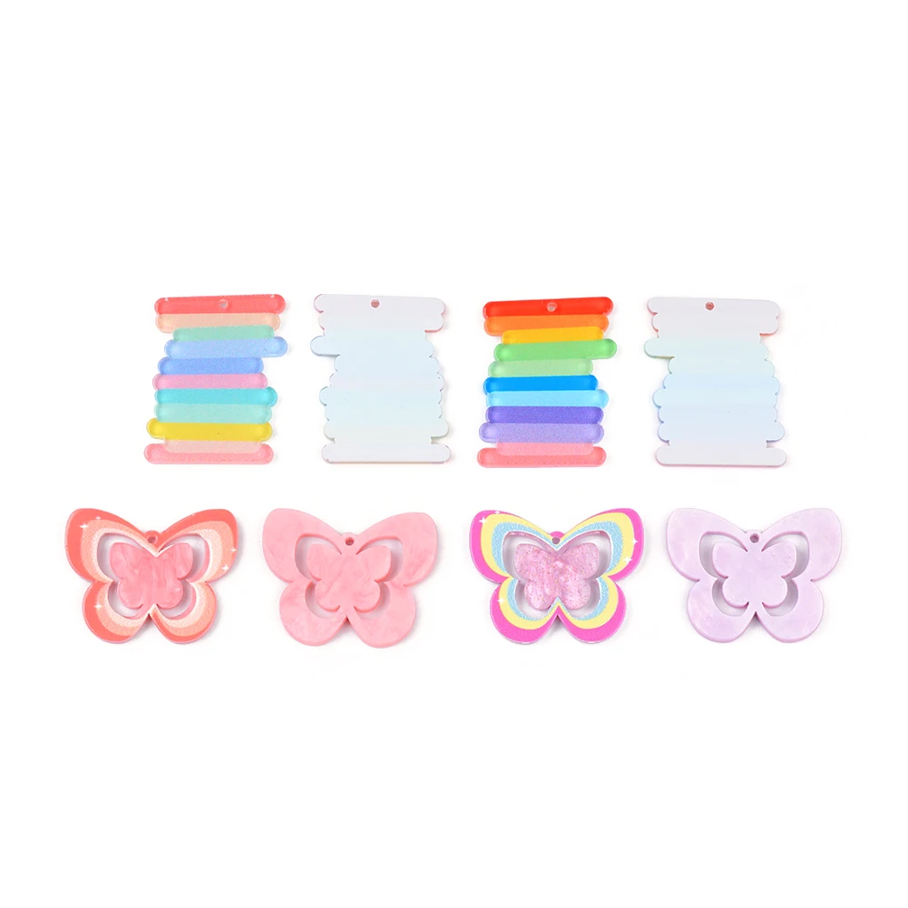 10pc/lot Colorful Rainbow Butterfly Flat Acrylic Pendants Plate Jewelry Accessories Handmades Fashion For DIY Earrings Component