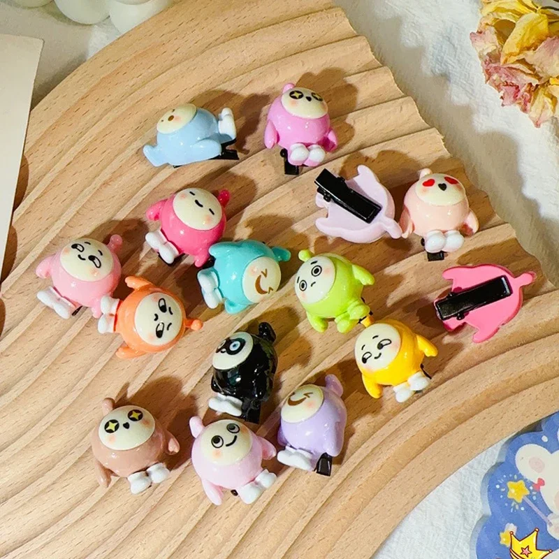 10Pcs Kawaii Cute Mini Rainbow Color Face Egg Party Figure Figurine Hairpin DIY Accessory Decor Model Toy Gift for Young Lady