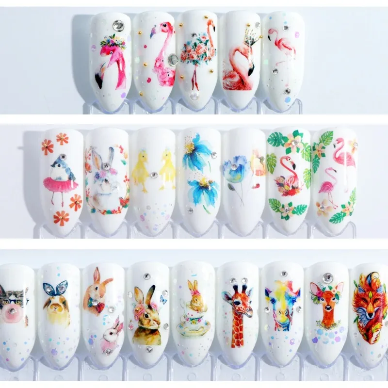 Juego de 1 pieza de pegatinas para uñas con estampado de animales a la moda, pegatinas al agua, flamencos, jirafas, arte de uñas opcional, decoración de uñas