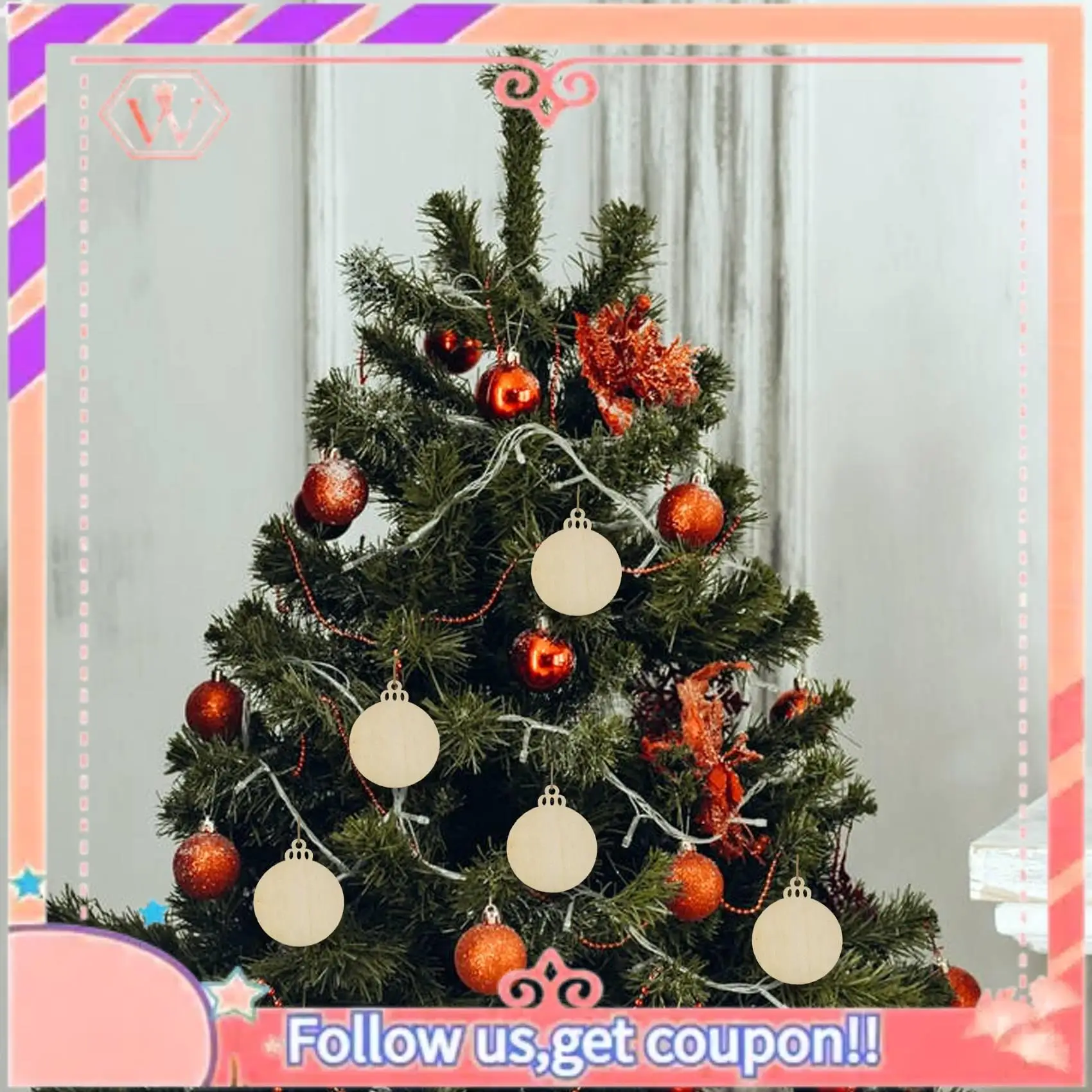 

AT84-50Pcs DIY Craft Wooden Round Bauble With 50Pcs Twines To Paint, Unfinished Christmas Hanging Ornaments Natural Blank Wood D