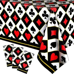 3 pcs Casino Poker Themed Party Tablecloths Poker Plastic Disposable Table Cover for Picnic Birthday 54 x 108 Inches