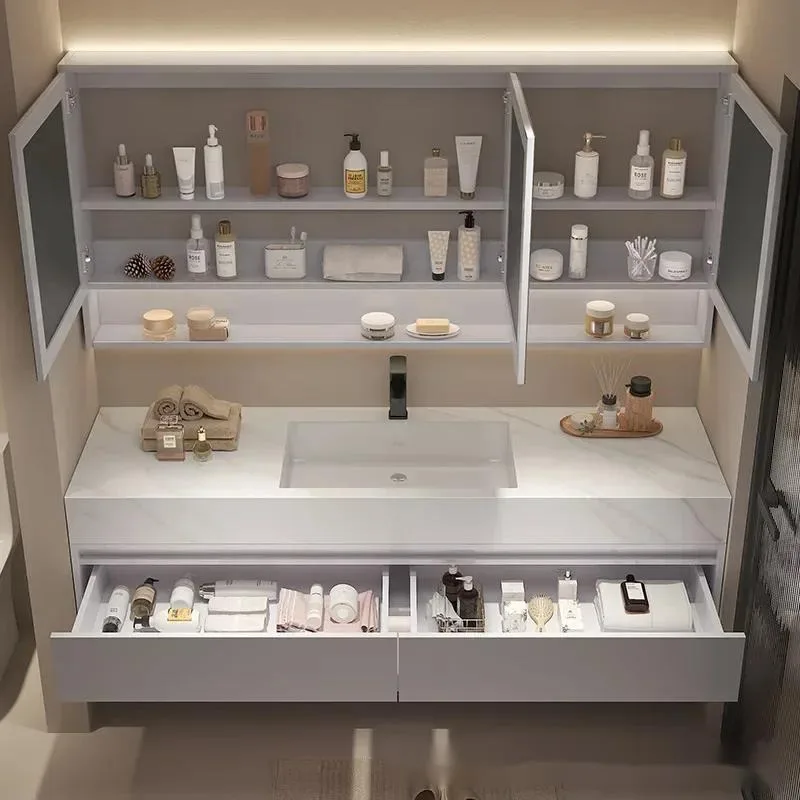 

Modern Floating Vanity Bathroom Slate Integrated Basin Wall Mounted Bathroom Storage Cabinet Single Set Bathroom Vanity Sink Set