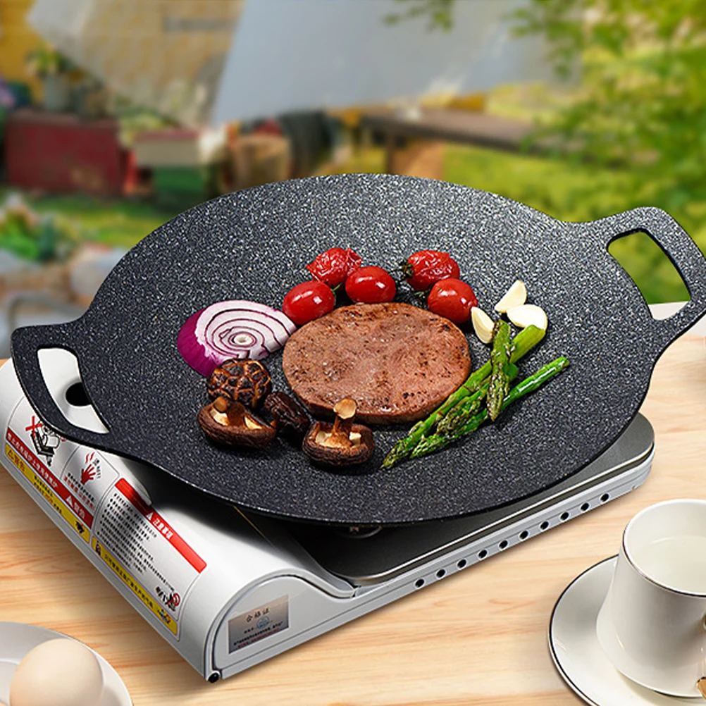 

Korean Bbq Grill Pan Nonstick Aluminum Alloy Outdoor Grilling Pan Camping Steak Roasting Lightweight Portable Barbecue