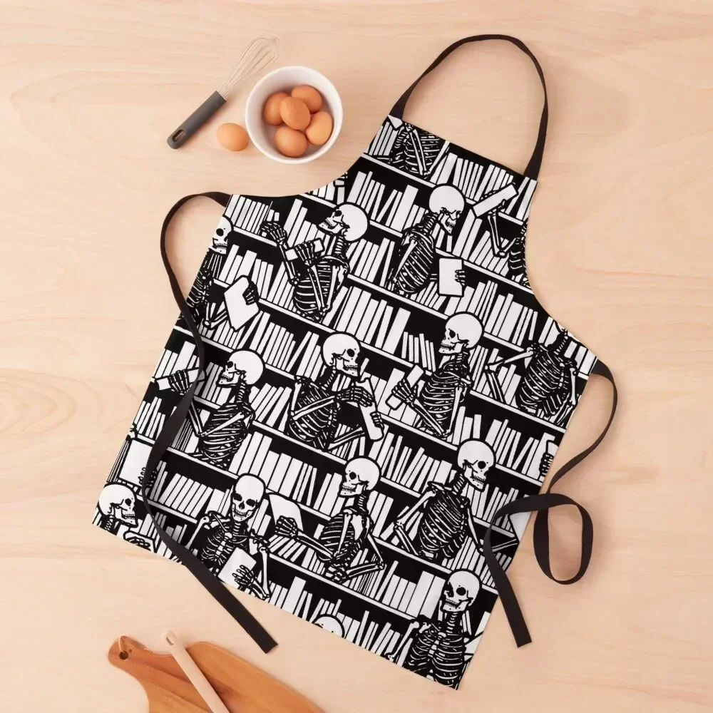 

Bookish Public Library Skeleton Goth Librarian Books Pattern Apron Dress japanese woman Apron