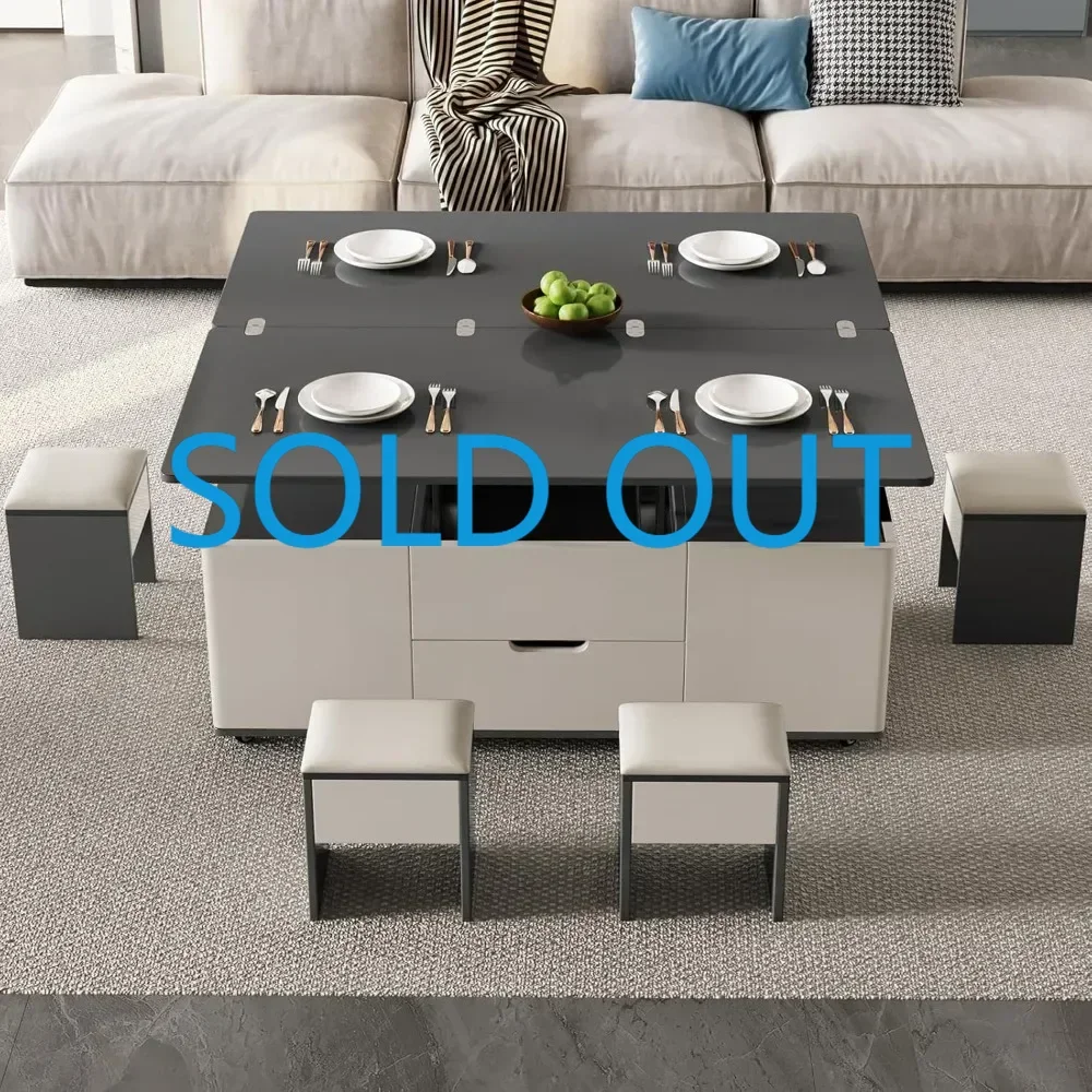 

Coffee Table with 4 Stools, Center Tables with Hidden Storage, Space-Saving Sofa Tables, Lift Top Coffee Table