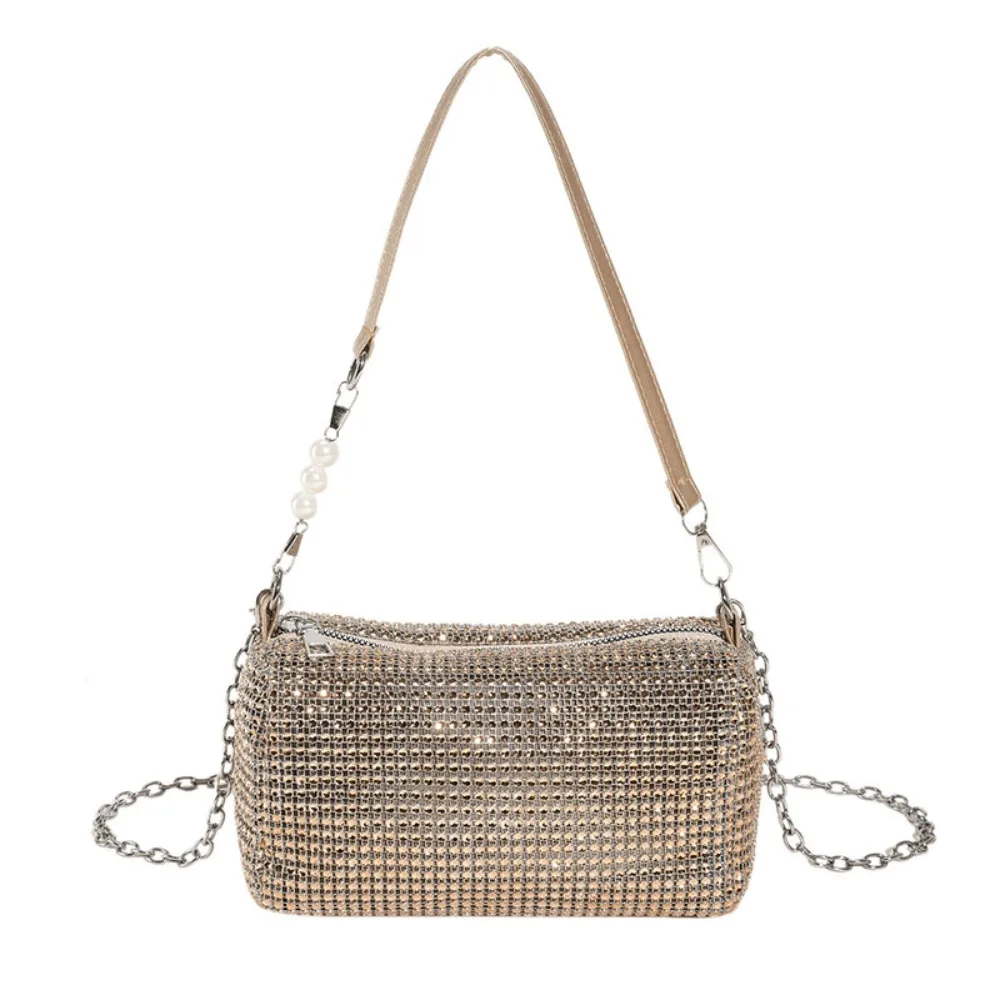 

Элегантная блестящая вечерняя сумка для банкета с жемчужной цепочкой, сумка-кроссбоди с блестками, сумка на плечо, маленькая сумочка, сумка с стразами для вечеринок
