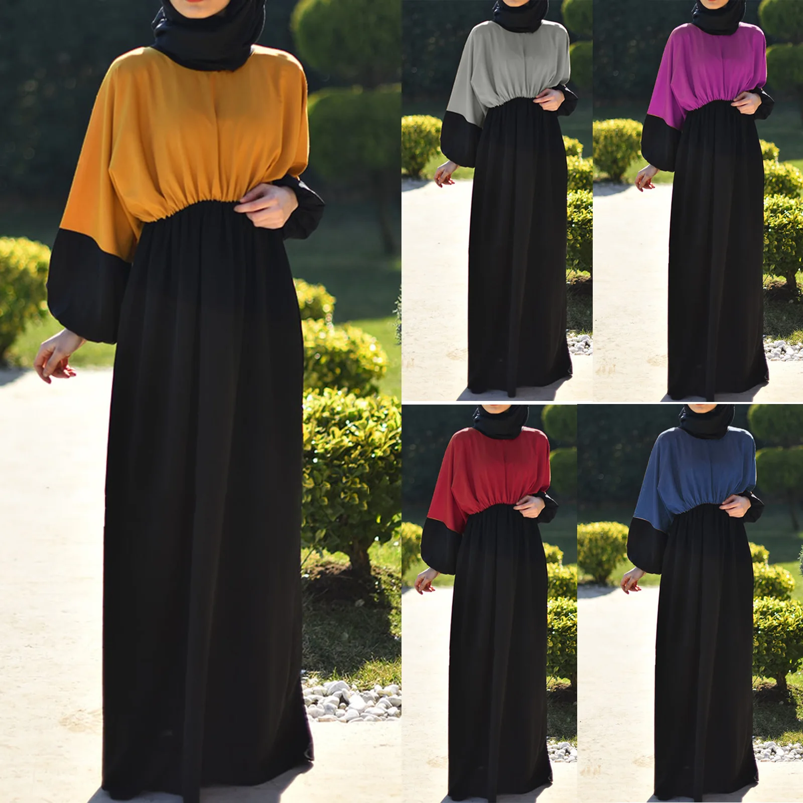 

Moroccan Muslim Hui Arab Middle Eastern Women's Dress Colored Waist Pullover Long Sleeve Daily Long Dress Islamic Abaya