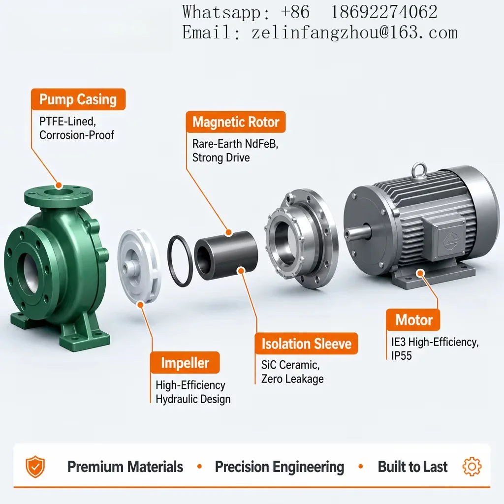 Magnetic Drive Centrifugal Pump Sealless Chemical High Pressure High Temperature Corrosion Resistant Heavy Duty Unit