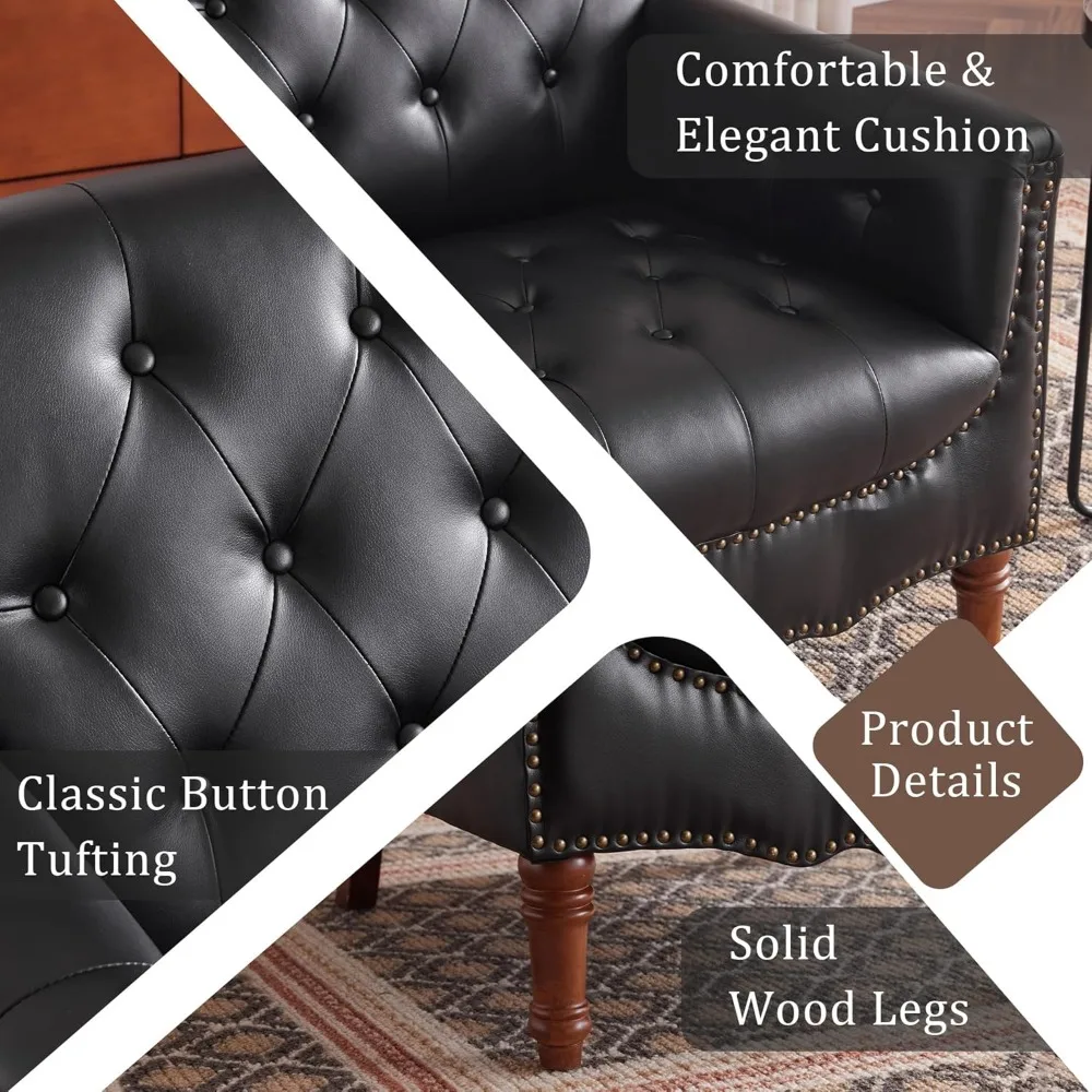 Cadeira com detalhes em couro sintético MOJAY, poltrona confortável para sala de estar com almofada acolchoada grossa, sofá lounge cadeira club com resistente