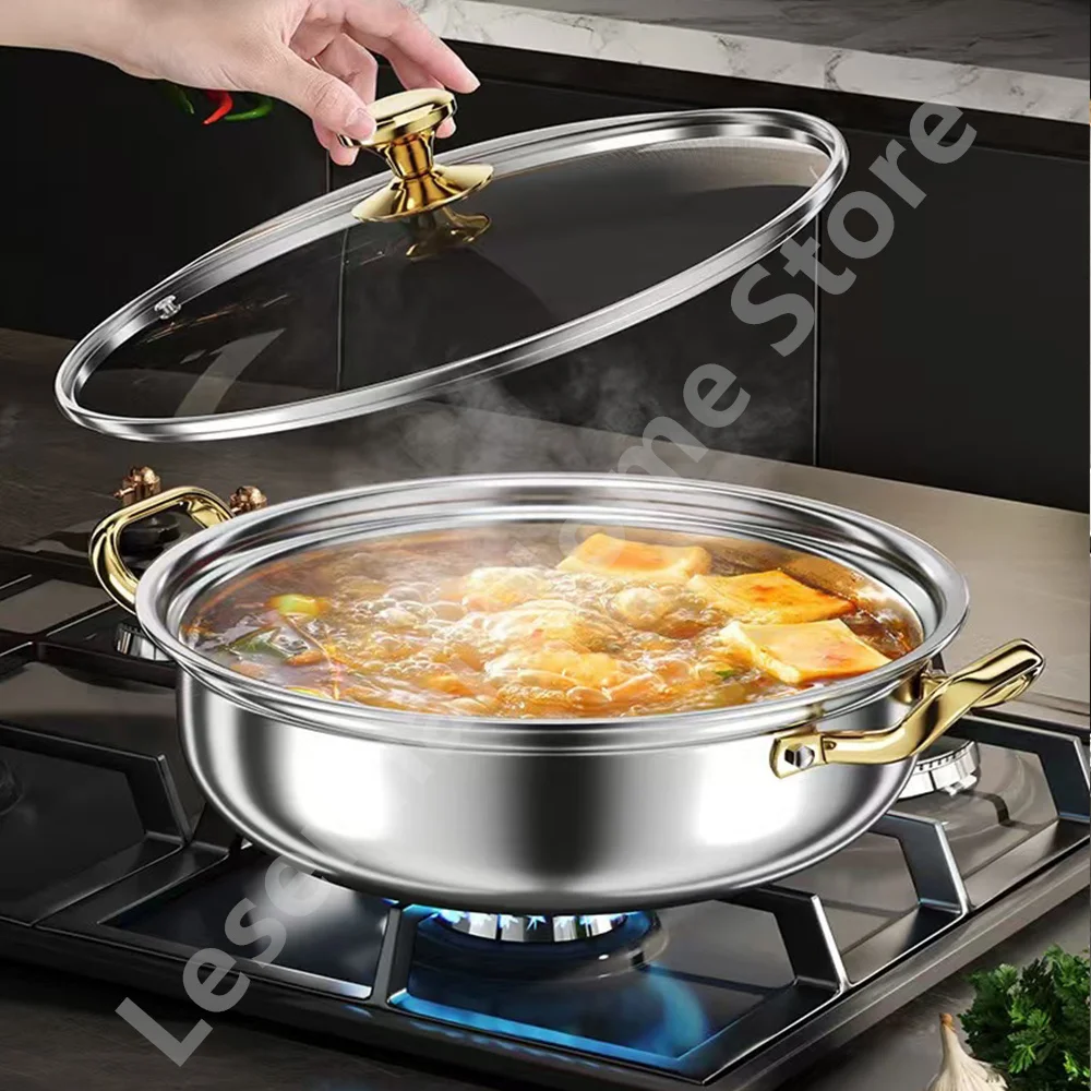 30cm Stainless Steel Soup Pot Wok Non-stick Honeycomb with lid Household Frying Pan Induction Cooker Gas Stove Universal Hot Pot