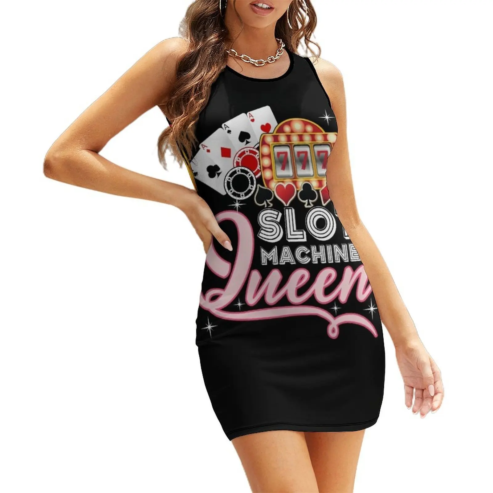 

Lucky Slot Machine Queen Shirt - Funny Casino Gambling Sleeveless Sundress women's evening dresses 2025