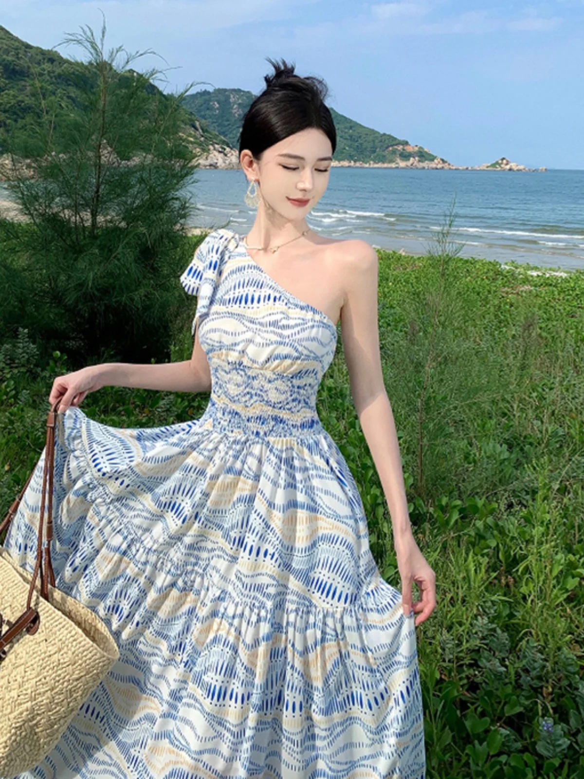 

Travel Photoaphy Off-oulder Dr Waist-Cinching Vaion Unique Design Sensation Skirt Beach Long Dr Ladies' Faion