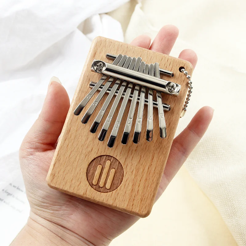 Mini Kalimba Thumb Piano 9 Keys Beech Wooden with Lanyard Musical Instrument Gift for Toddler Child Adult Beginners