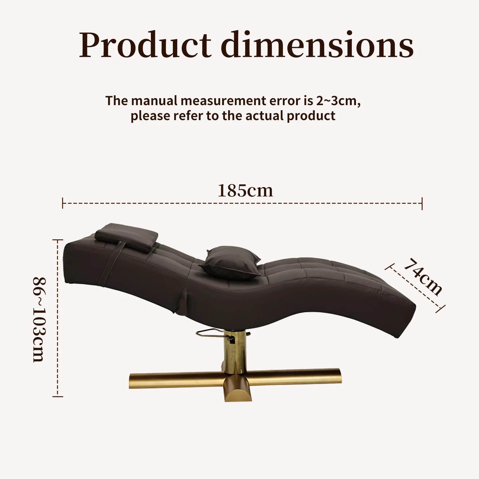 Luxury S Curve Eyelash Bed Gold Metal Base PU Leather Reclining Facial Massage Beauty Salon Spa Treatment Lounger with Pillows