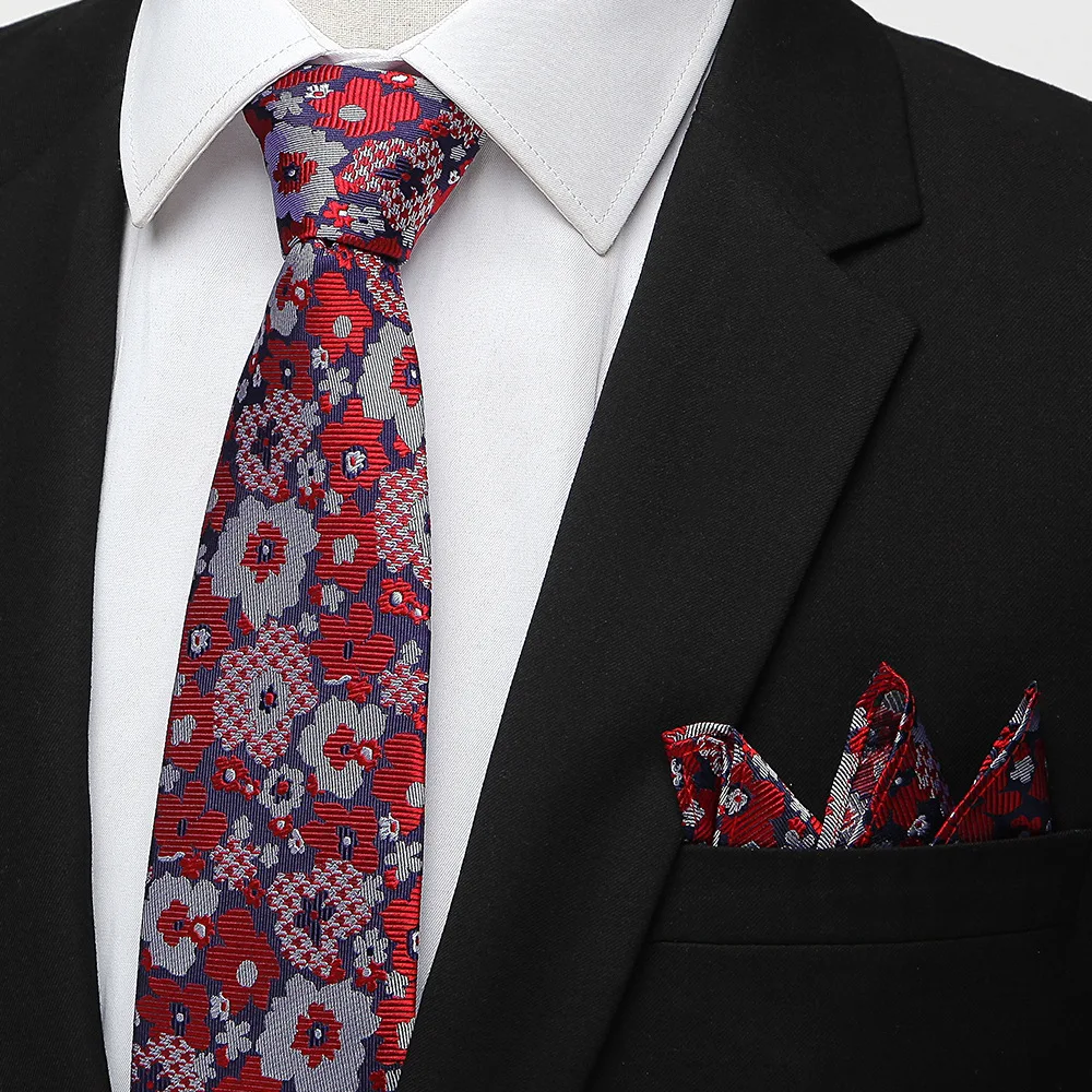 Hot selling red floral tie, trendy silk jacquard, fashionable tie factory, red wedding tie