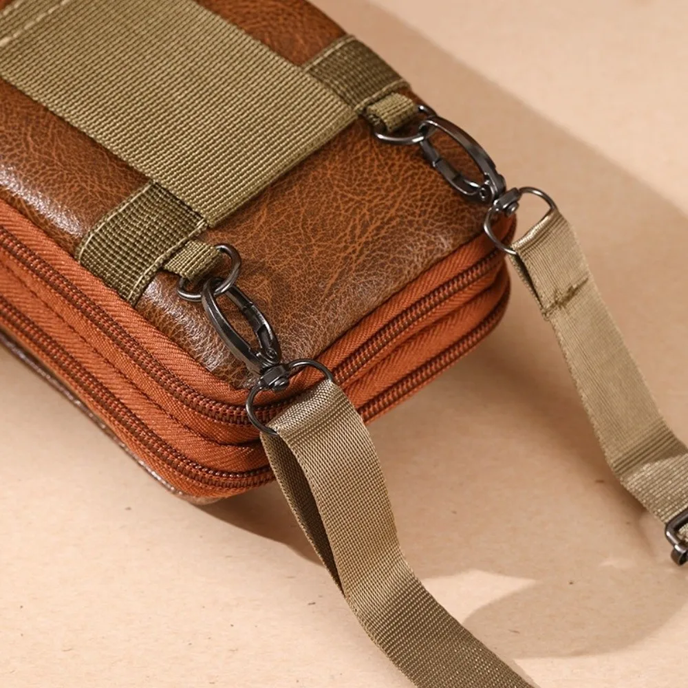 PU Leather Crossbody Bag Versatile Style Simple Design Waist Bag Multiple Pockets Leather Case Messenger Bag Outdoor Work