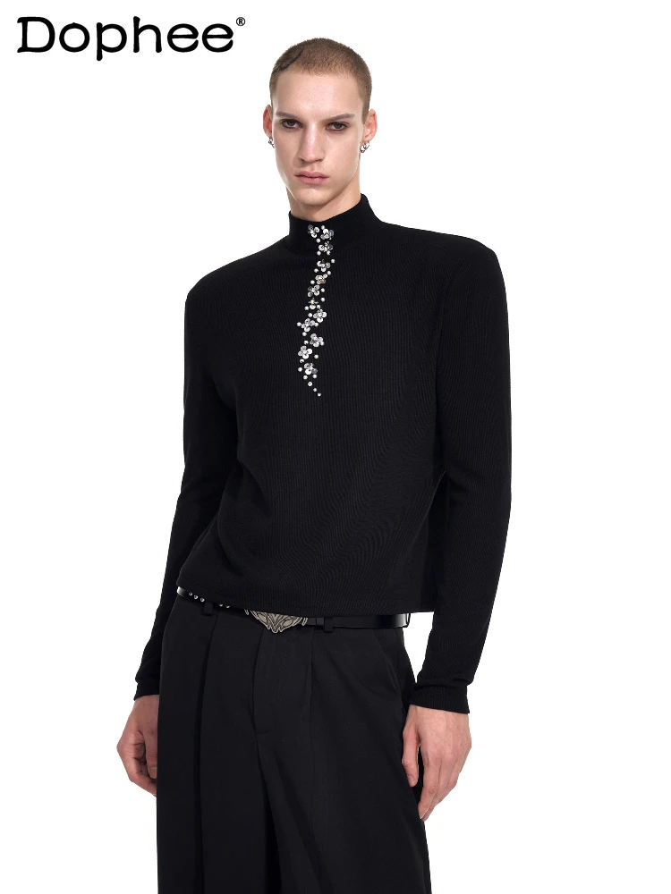 

Fashion Solid Color Half Turtleneck Long Sleeve T-Shirts Men 2025 Early Autumn New High-End Base Shirts Men's Slim Trend Tops