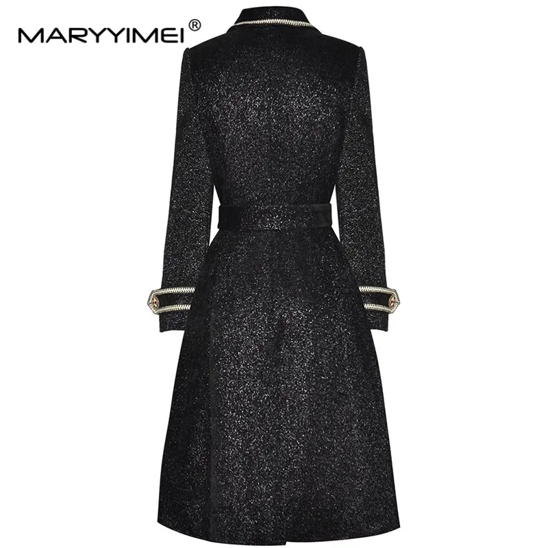 MARYYIMEI Winter Women Overcoat Turn-down Collar Long sleeve Double breasted Thickened Warm Black Vintage Overcoat