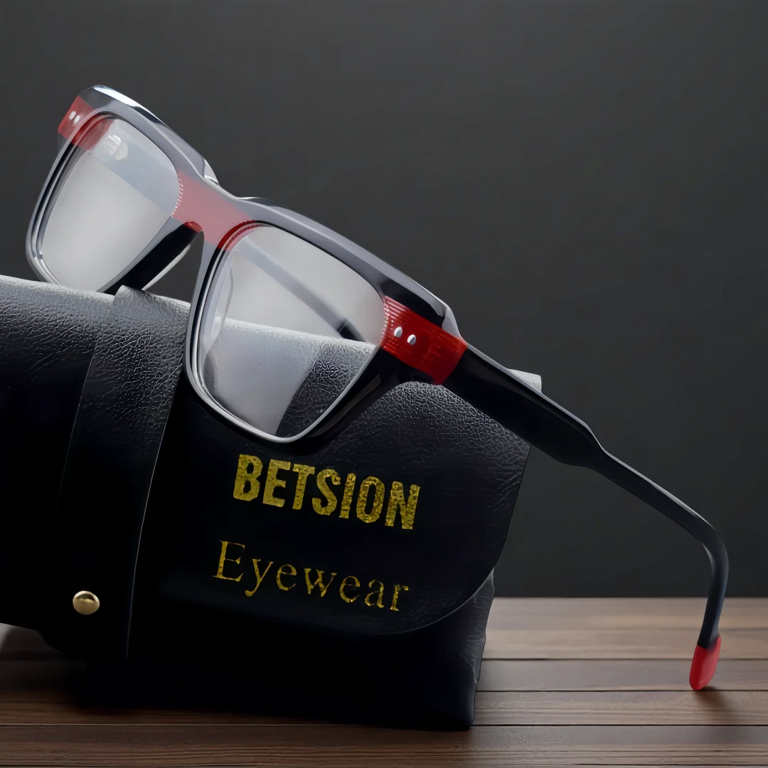 

BETSION Vintage Square Acetate Eyeglasses Frames Men Women Full Rim Thick Spectacles Frame Classic Eyewear