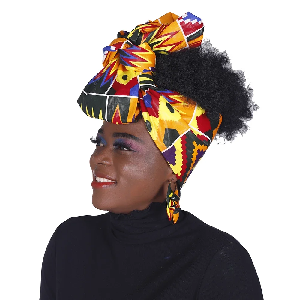 2024 Fashion African Head Scarf And Warrings 2 Pieces Women African Clothing Bazin Rich Headwear Wax Ankara Hairband SP018