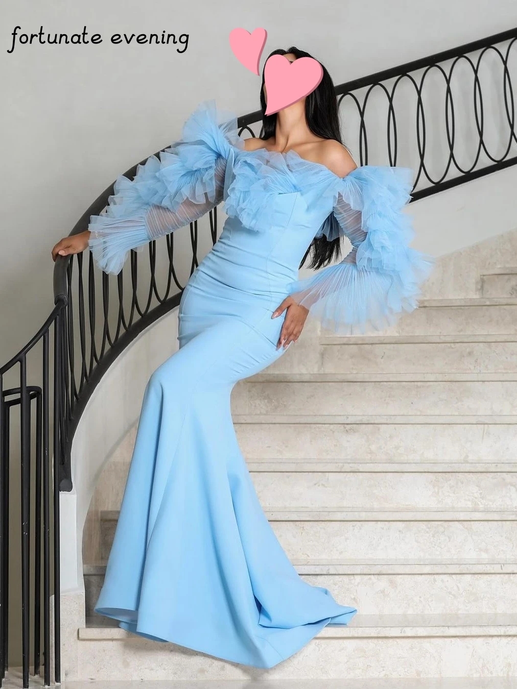 

Fortunate Evening Elegant Vintage Sweet Blue Mermaid Ruffle Boat Neck Fashion Formal Occasion Prom Dress Evening Party Gowns