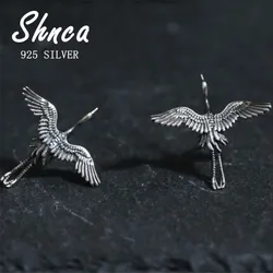 Pendientes de plata de ley 925 con diseño de grulla voladora y pájaros, aretes de plata tailandesa para mujer y niña, TYB160