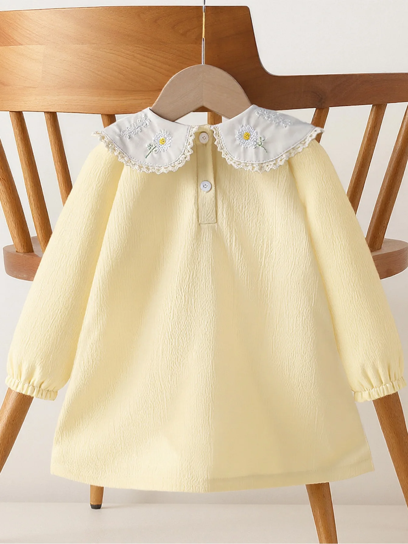 Baby Girl Fashion Trendy Spring and Autumn Dress Infant Floral Print Turn-Down Collar Round Neck Long Sleeve Mid-Length Dress Baby Girl Outdoor Stylish Comfortable Versatile Beautiful Clothing