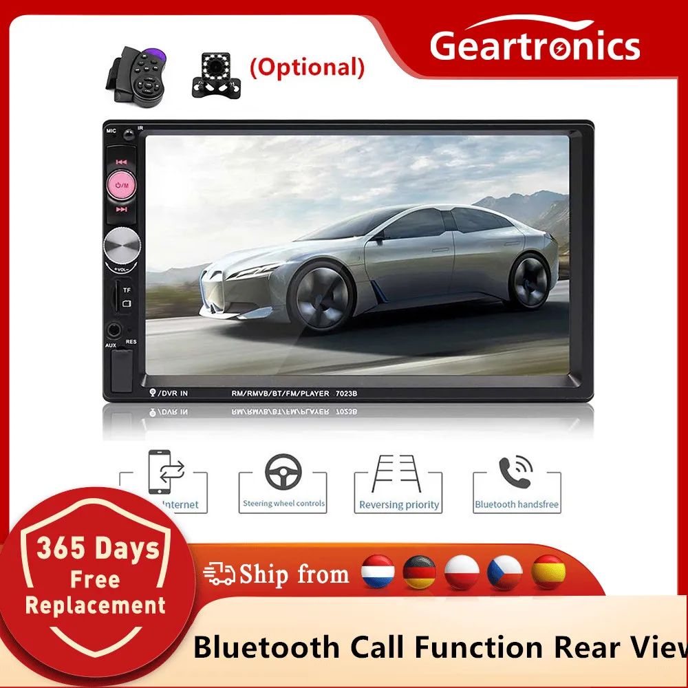 2 DIN Car Radio 7 Inch Car Stereo Multimedia Player Bluetooth RCA AUX Input FM Radio Receiver Steering Wheel Remote